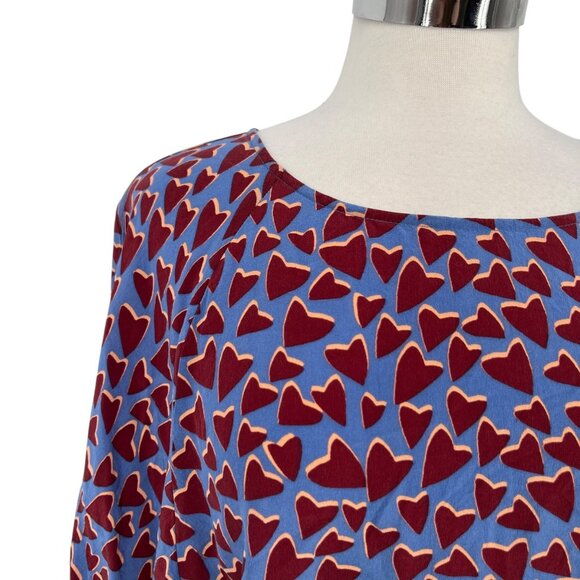 Maeve Anthropologie Blue Hearts Silk Blouse Kimono Style Size Small - Picture 3 of 14